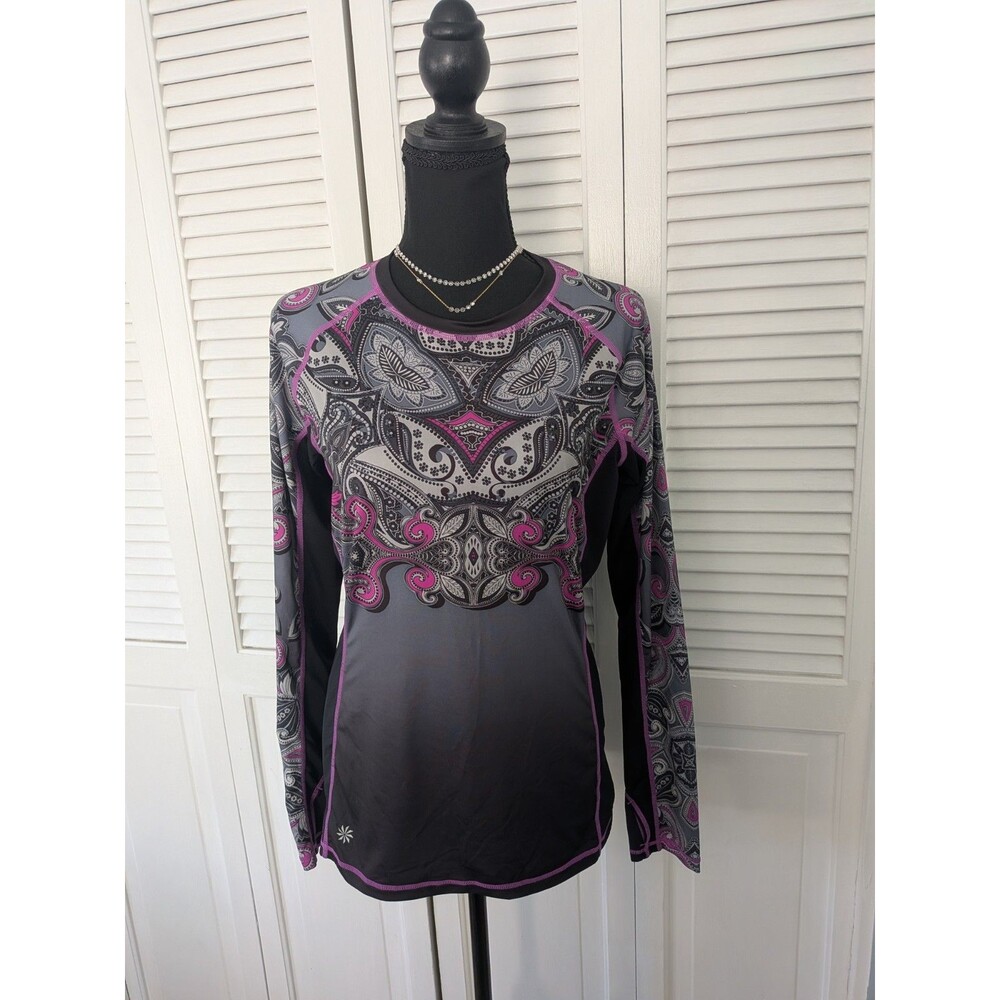 Athleta Activewear Top Womens S Runaway Paisley Purple Pullover Sports Stretch